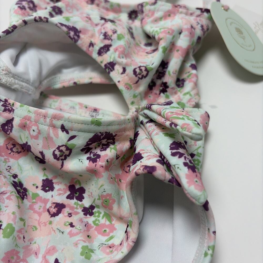 Sweet Honey Girls One Piece Swimsuit Floral Pink PurpleRuffles Bathing Suit 6M - Picture 2 of 8